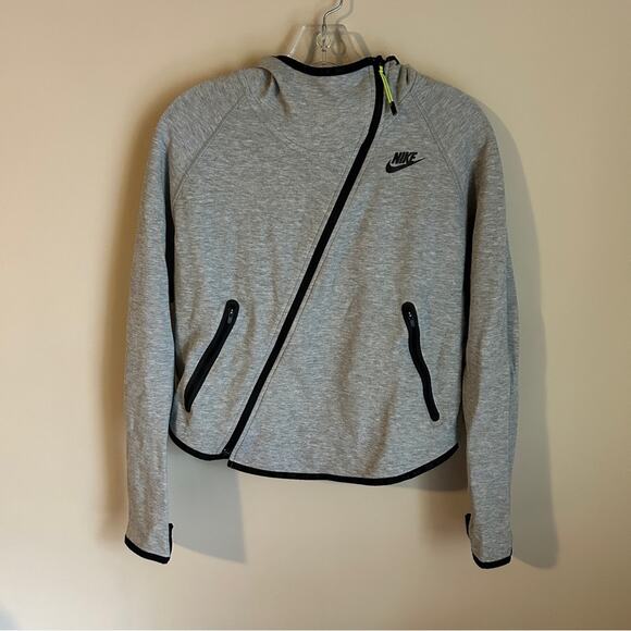 Nike Tech Gray Asymmetrical Zipper Butterfly Back Cropped Hoodie Size Small - Picture 2 of 12